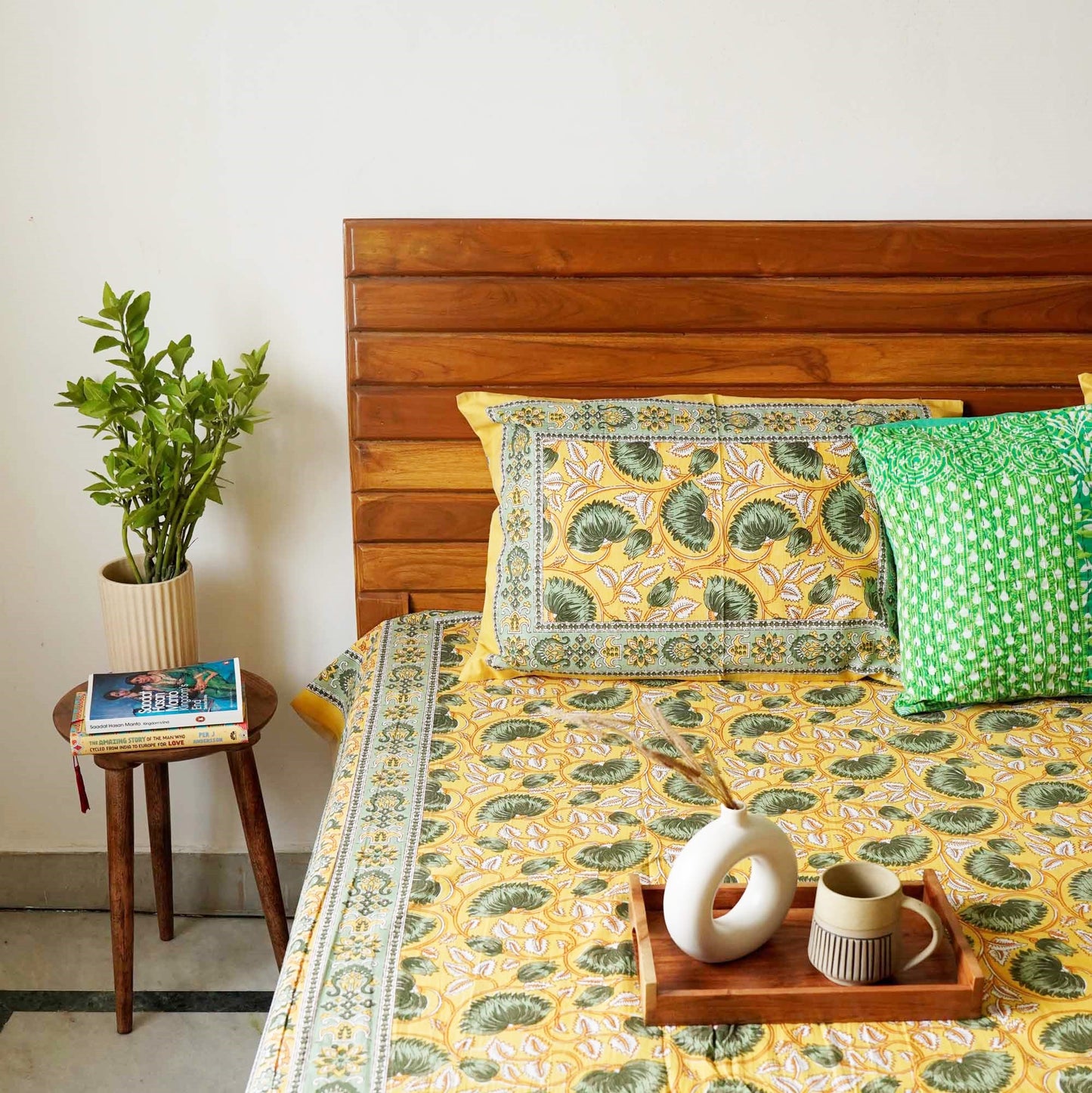 Begum - Yellow - Single/Flat/Fitted Bedsheet (90 x108 Inches)