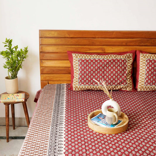 Kalamkari – Maroon – Single Bed (60x90) I Flat I Fitted Bedsheet (90x108 Inches)