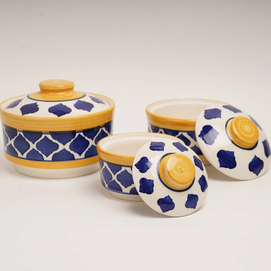 Moroccan Blue Serving Set With Lid - Set of 3