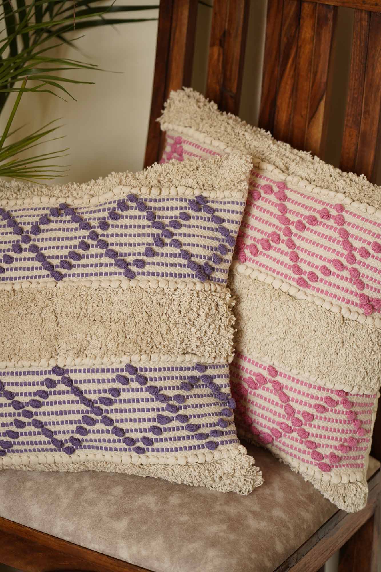 Boho Vibe – Lavender and Pink Tufted Cushion Covers