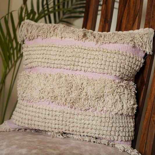 Boho Vibe – Pink Fringes Tufted Cushion Cover