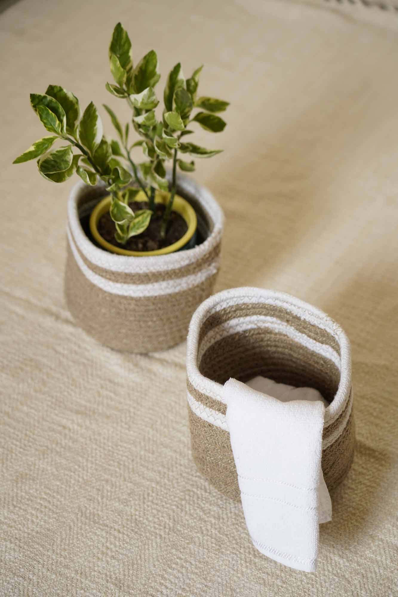 Jute Cotton Planter I Storage Basket