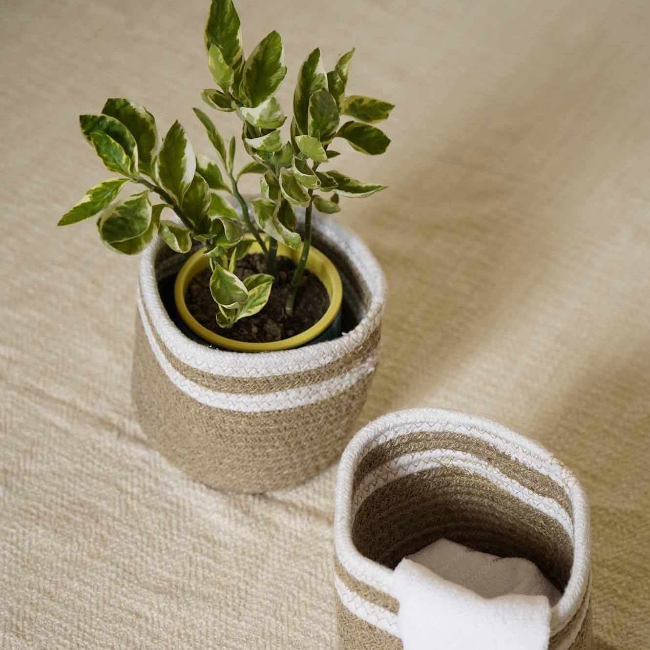 Jute Cotton Planter I Storage Basket