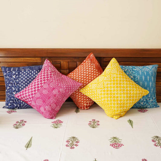 Colors of Joy - Kantha Stitched Cushion Covers - Set of 5