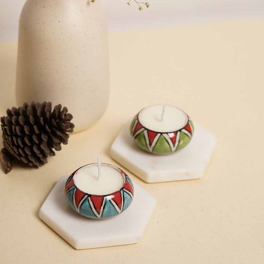 Assorted Hand painted Soy Wax Lavender Scented Candles - Set of 2