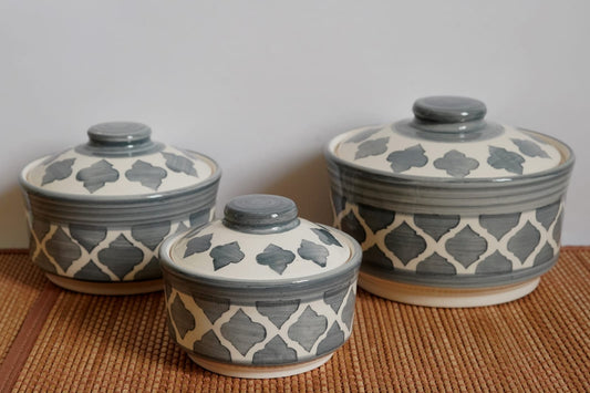 Moroccan Grey Serving Set with Lid - Set of 3